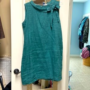Sleeveless Teal Bow-Accent Shift Dress